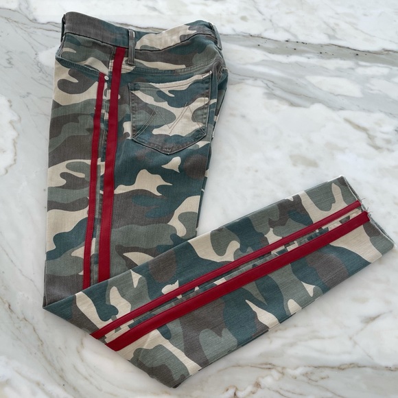 MOTHER HIGH WAISTED LOOKER ANKLE FRAY CAMO RED SEE ME RUN JEANS SIZE 26 NWOTS! - Picture 8 of 16